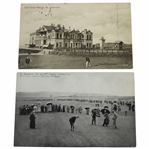 Set of Two (2) Old Tom Morris Postcards - In Front of Club House & 18th Green