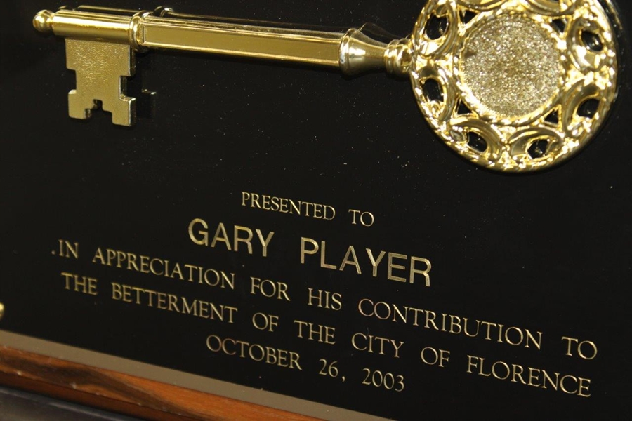 Gary Player's Personal 2003 City of Florence 'Key To The City' Plaque - October 26th