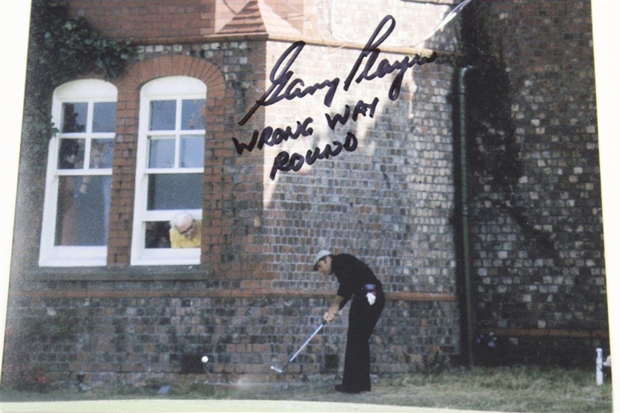 Gary Player's Personal Signed The OPEN Photo with 'Wrong Way Round' Inscr. JSA ALOA