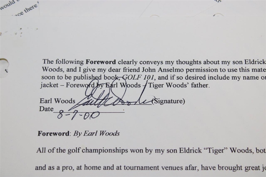 Earl Woods One-of-a-kind Signed Foreword to 'A-Game Golf' Book JSA ALOA - John Andrisani Collection