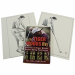 Two (2) B&W Art Renderings of Tiger Woods with The Tiger Woods Way Book - John Andrisani Collection