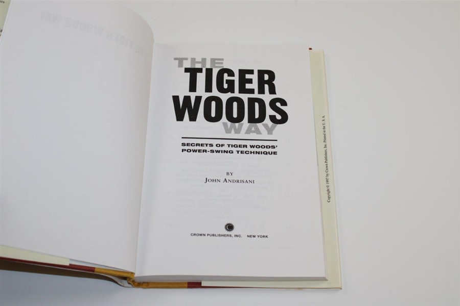 Two (2) B&W Art Renderings of Tiger Woods with 'The Tiger Woods Way' Book - John Andrisani Collection