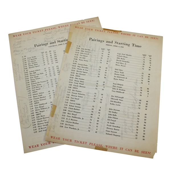 1949 & 1950 Masters Tournament Pairing Sheets