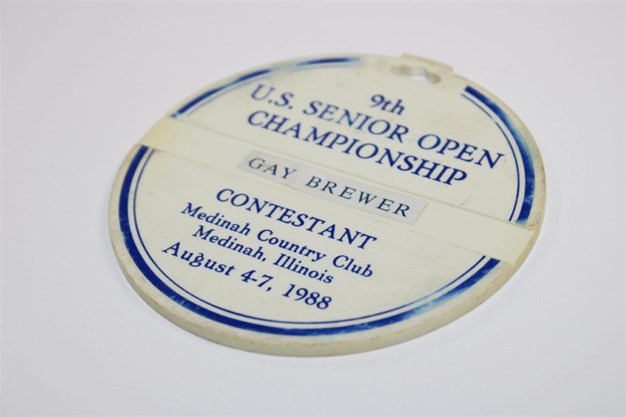Gay Brewer's 1988 US Senior Open Championship at Medinah CC Contestant Bag Tag - Ralph Hackett Collection
