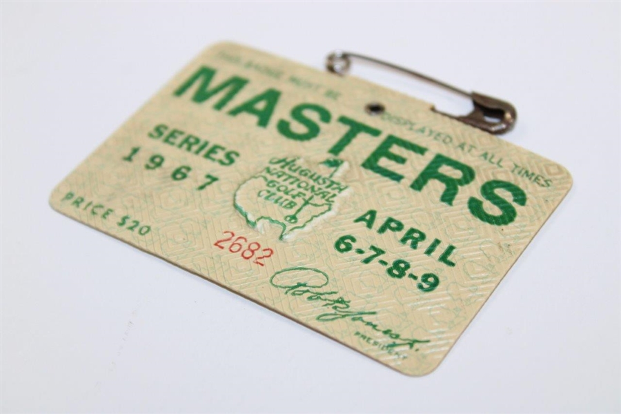 1967 Masters Tournament Series Badge #2682 Gay Brewer Winner