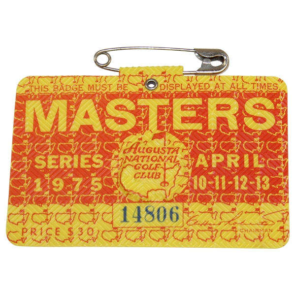 1975 Masters Tournament Series Badge #14806 Jack Nicklaus Winner