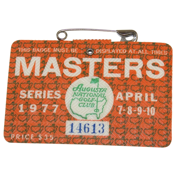 1977 Masters Tournament Series Badge #14613 Tom Watson Winner