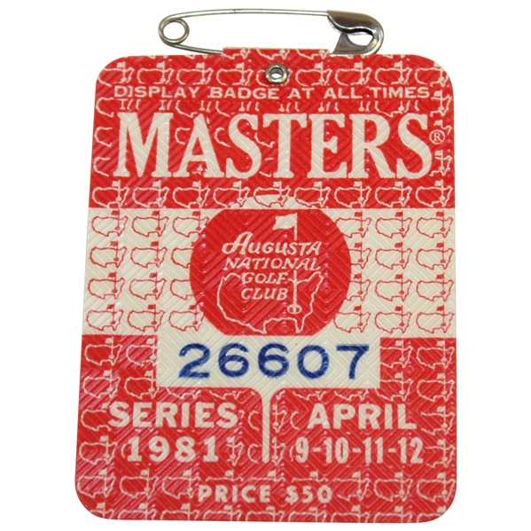 1981 Masters Tournament Series Badge #26607 Tom Watson Winner