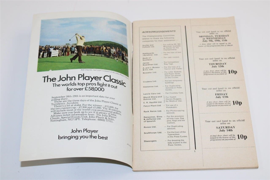 1973 Open Championship at Royal Troon Program Featuring Arnold Palmer on Cover