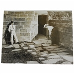 Vintage Lady Golfer Chipping Off stones with Caddy Looking On Daily Mirror Photo - Victor Forbin Collection