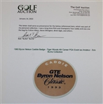 1993 Byron Nelson Caddie Badge - Tiger Woods 4th Career PGA Event as Amateur - Bob Burns Collection