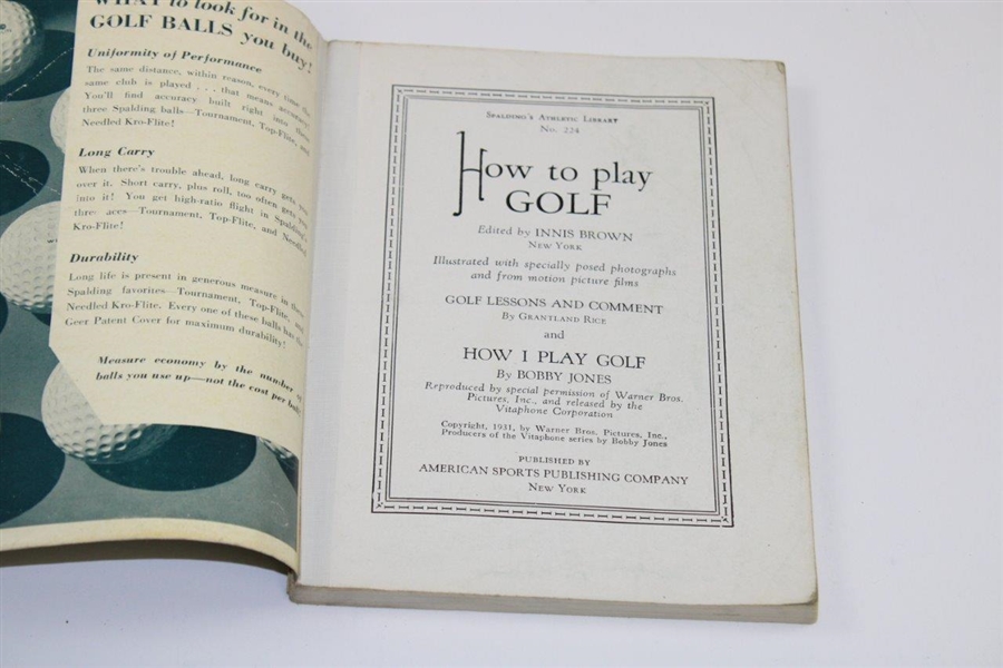 1935 Spalding's Athletic Library 'How To Play Golf' by Bobby Jones No. 224
