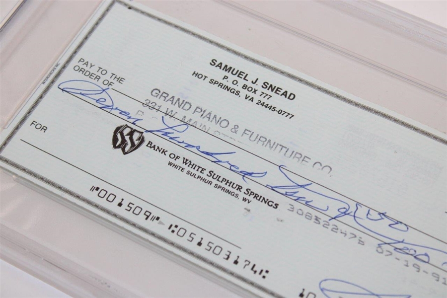 Sam Snead Signed 7/17/1991 Personal Check to Grand Piano & Furniture PSA/DNA 83511560 GEM MT 10