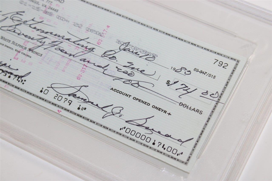Sam Snead Signed 1/10/1985 Personal Check to Orkin Extermination PSA/DNA 83511580 GEM MT 10