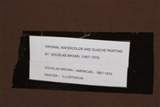 Circa 1950's Watercolor & Gauche Painting Signed by Artist Douglas Brown - Framed