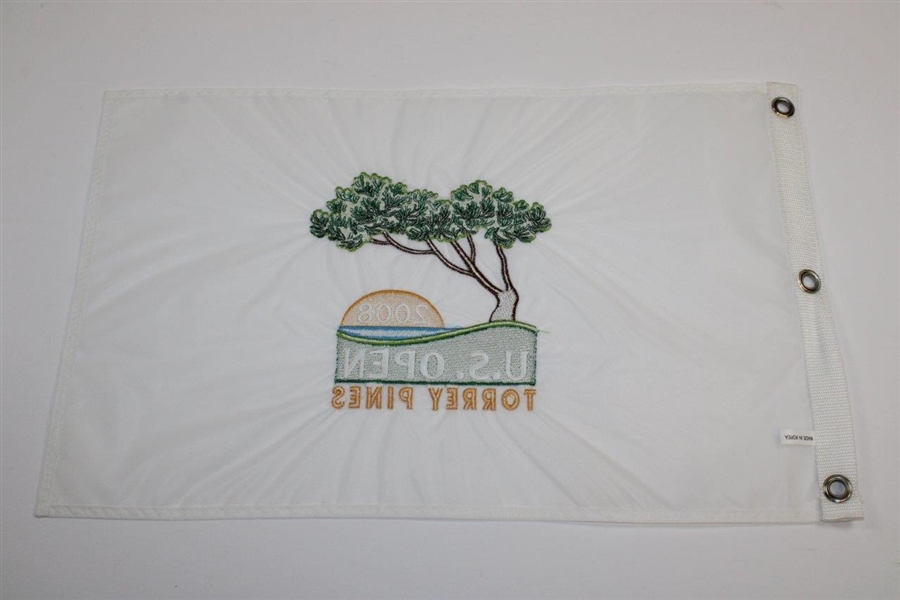 2008 US Open at Torrey Pines Embroidered White Flag - Tiger Woods' 14th Major Win