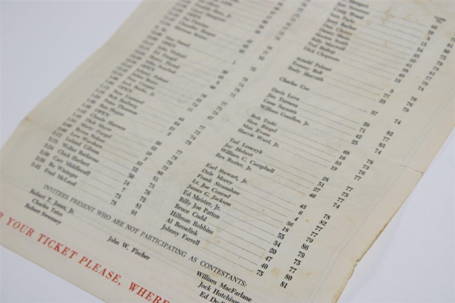 1955 Masters Tournament Friday Pairing Sheet - Carry Middlecoff Win