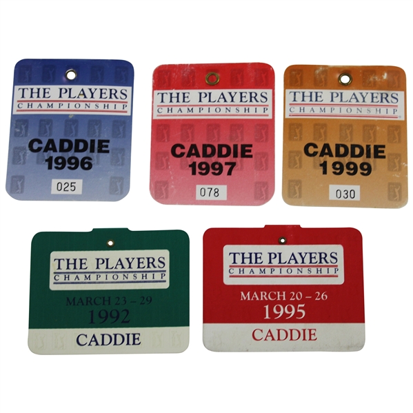 Five (5) Players Championship Caddie Badges - 1992, 1995-1997 & 1999