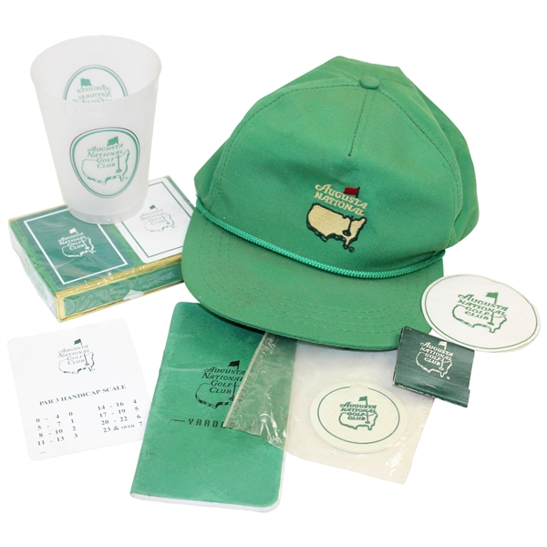 Augusta National Golf Club Hat, Yardage Guide, Tag, Scorecard, Playing Cards, Matchbook & Cup
