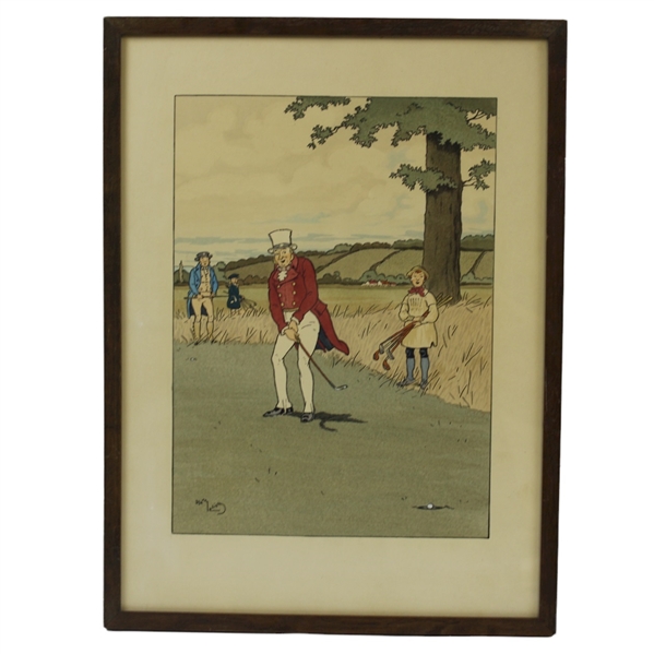 Vintage Harry Elliot Red Coat Golfer Print - Framed