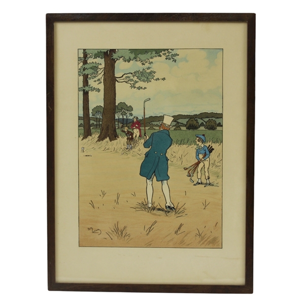 Vintage Harry Elliot Blue Coat Golfer Print - Framed