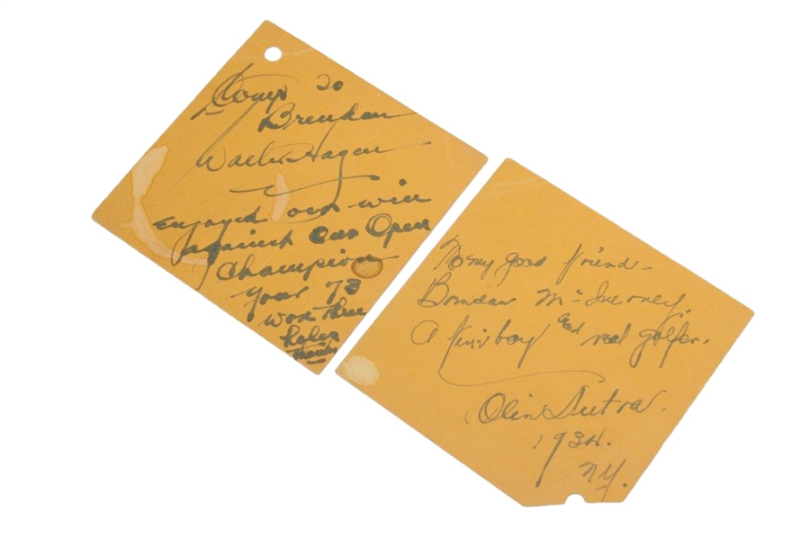 Walter Hagen & Olin Dutra Signed 1934 Exhibition Tickets w/Inscr. JSA ALOA