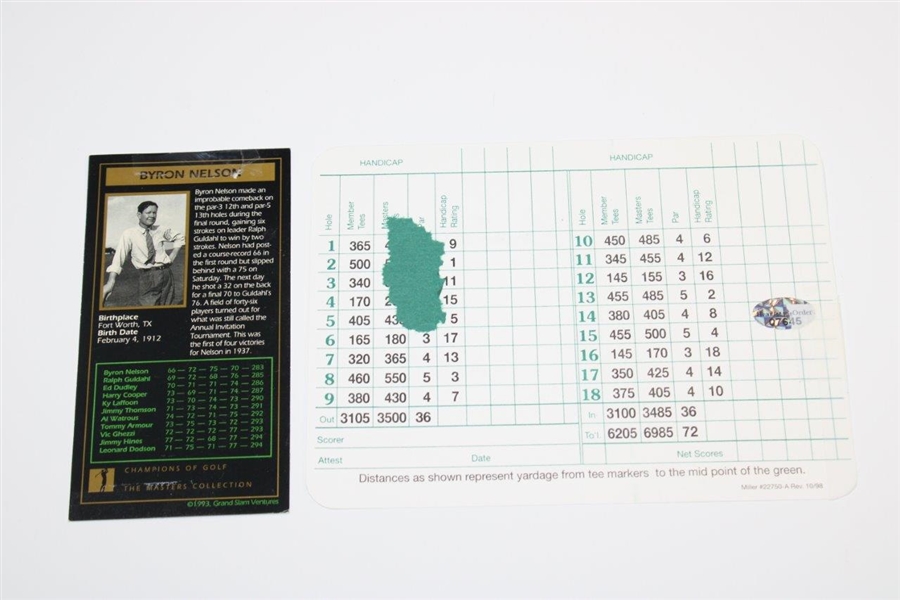 Byron Nelson Signed ANGC Scorecard with '1937' Masters Collection Golf Card JSA ALOA