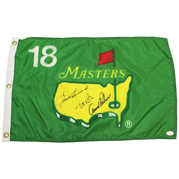 Arnold Palmer, Sam Snead & Tom Watson Signed 1994 Emerald/Yellow Masters Flag JSA #Z91922