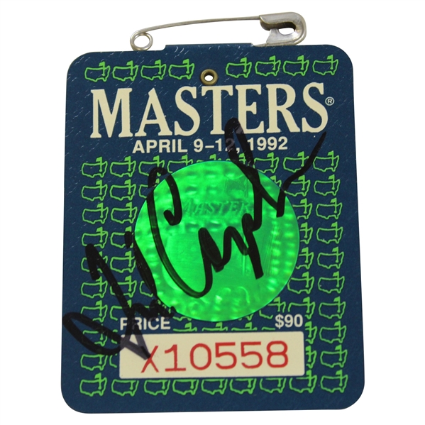 Fred Couples Twice-Signed 1992 Masters SERIES Badge #X10558 JSA ALOA