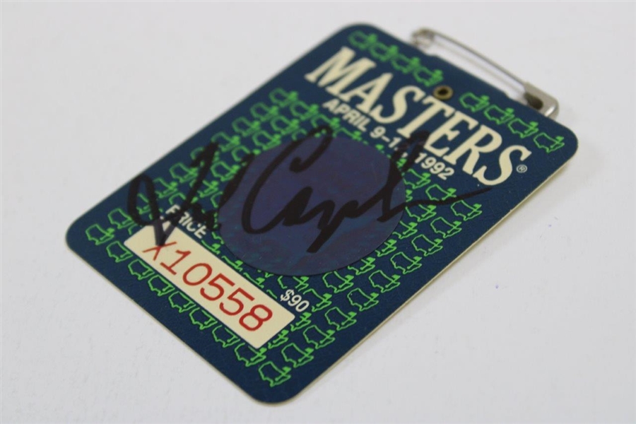 Fred Couples Twice-Signed 1992 Masters SERIES Badge #X10558 JSA ALOA