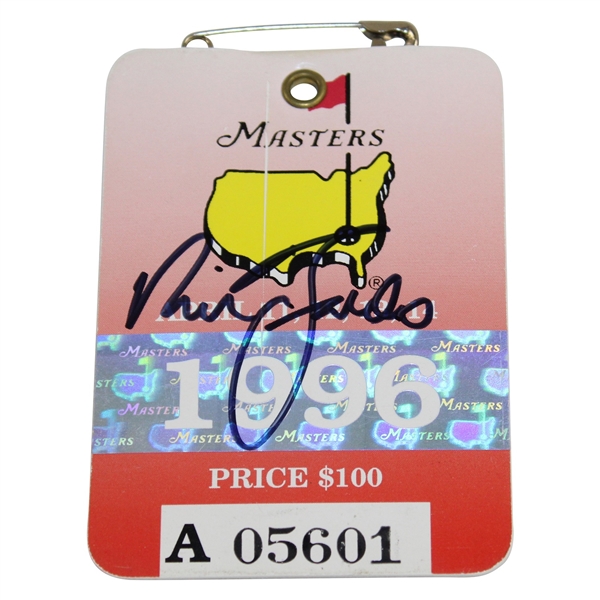 Nick Faldo Signed 1996 Masters SERIES Badge #A05601 JSA ALOA