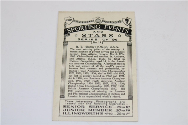 1935 Bobby Jones J.A. Pattreiouex Sporting Events & Stars Golf Card No. 19