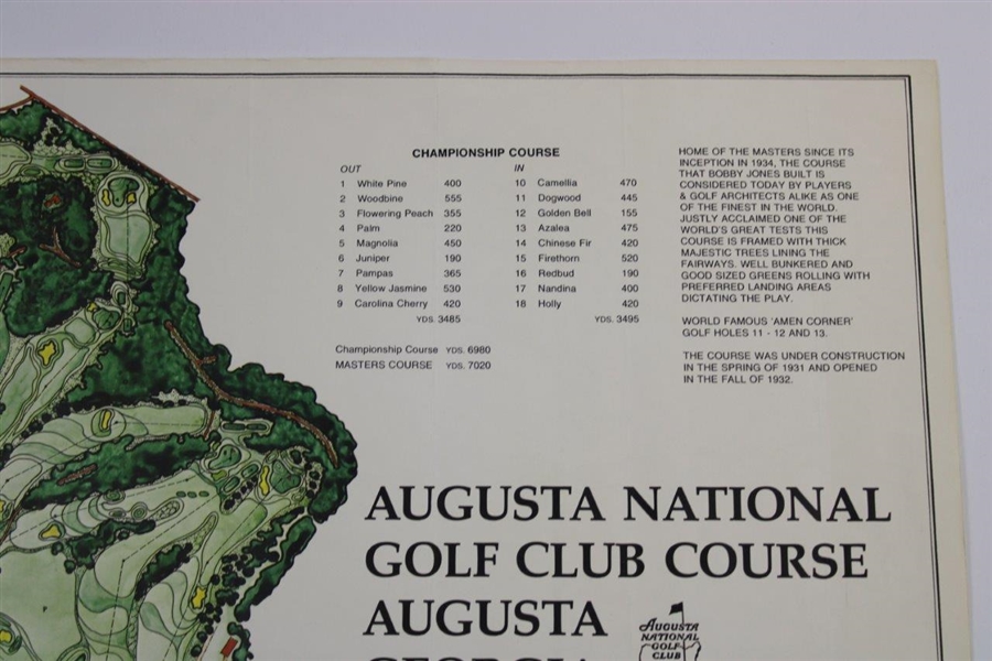 Palmer, Picard, Snead, Sarazen, Middlecoff Signed Augusta National Course Map by JP Izatt JSA ALOA