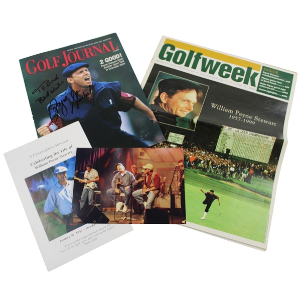 Payne Stewart Signed Golf Journal with Pamphlet, Photo, & Article JSA ALOA