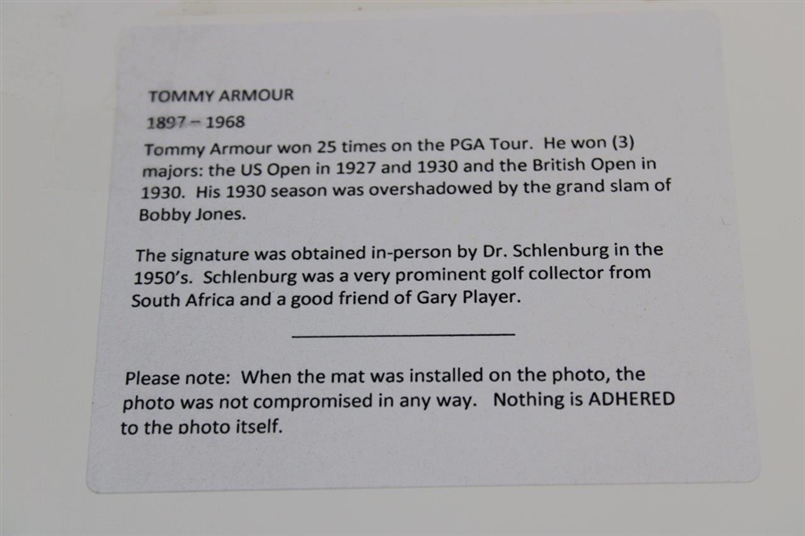 Tommy Armour Signed Photo In Custom Mat JSA ALOA