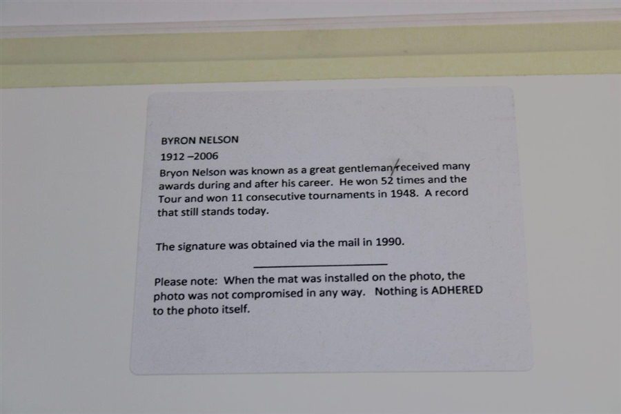Byron Nelson Signed Photo In Custom Mat JSA ALOA