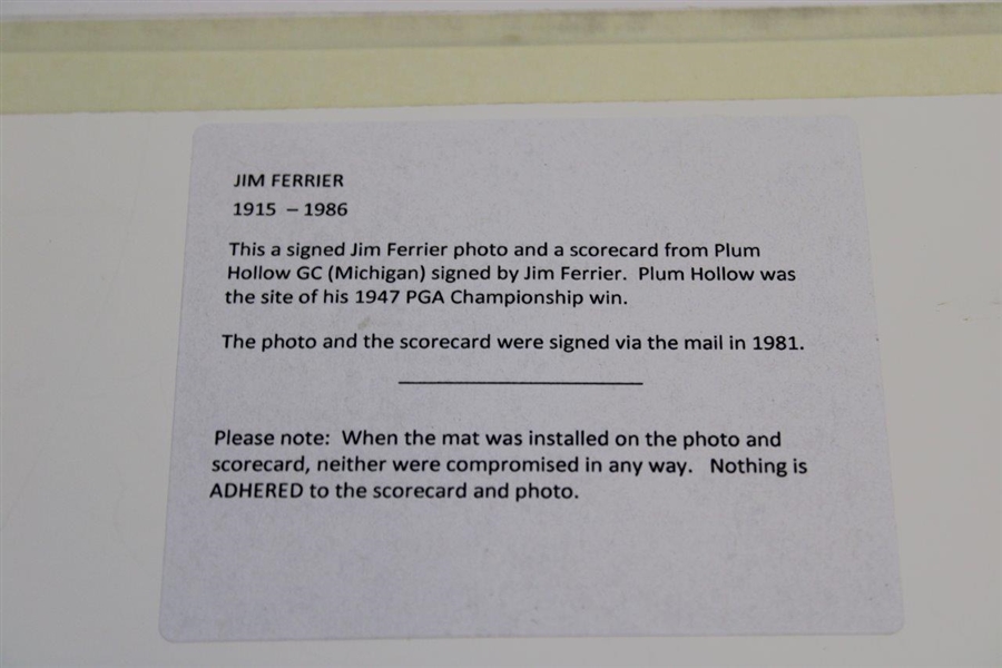 Jim Ferrier Signed Photo & Scorecard In Custom Mat JSA ALOA