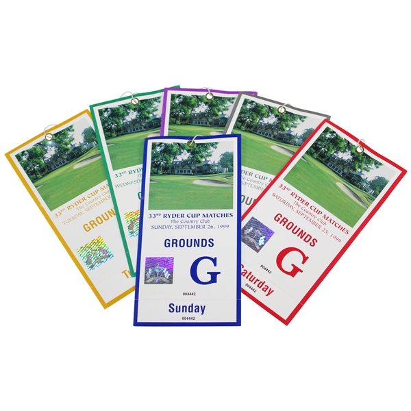 Six (6) 1999 Ryder Cup at The Country Club Grounds Tickets - Tuesday-Sunday