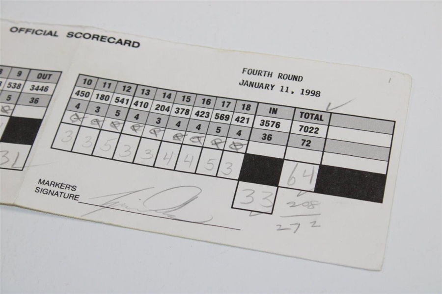 Tiger Woods & Mark O Meara Signed Official Final Rd 1998 Mercedes Championship Scorecard JSA ALOA