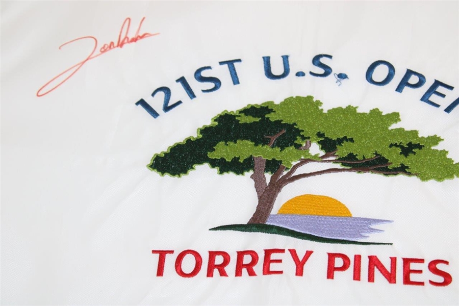 Jon Rahm 2021 Signed US Open at Torrey Pine Embroidered White Flag JSA ALOA