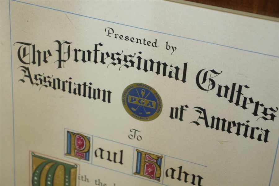 Paul Hahn's 1965 Lifetime Achievement Plaque Award Presented by the PGA Golf Writers
