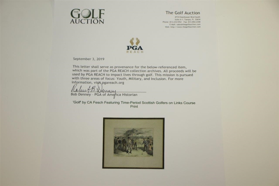 'Golf' by CA Fesch Featuring Time-Period Scottish Golfers on Links Course Print