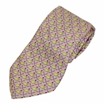 Augusta National Golf Club Pink with Yellow Logo & Crossed Clubs Necktie - Used