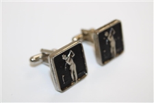 Pair of Post-Swing Golfer Themed Square Shaped Cuff Links