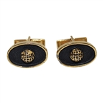 Pair of Gold Colored Golf Ball Themed Oval Shaped Cuff Links