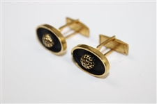 Pair of Gold Colored Golf Ball Themed Oval Shaped Cuff Links