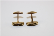 Pair of Gold Colored Golf Ball Themed Oval Shaped Cuff Links