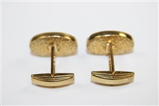 Pair of Gold Colored Golf Ball Themed Oval Shaped Cuff Links