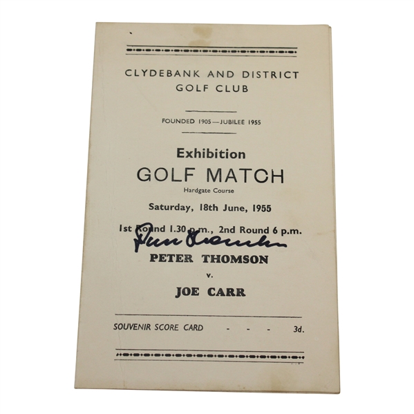 Peter Thompson Signed 1955 Peter Thompson Vs Joe Carr Exhibition Programme/Scorecard JSA ALOA