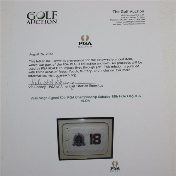 Vijay Singh Signed 80th PGA Championship Sahalee 18th Hole Flag JSA ALOA